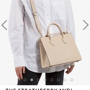 Strathberry Midi Satchel in Cream embossed lizard - shape is amazing.